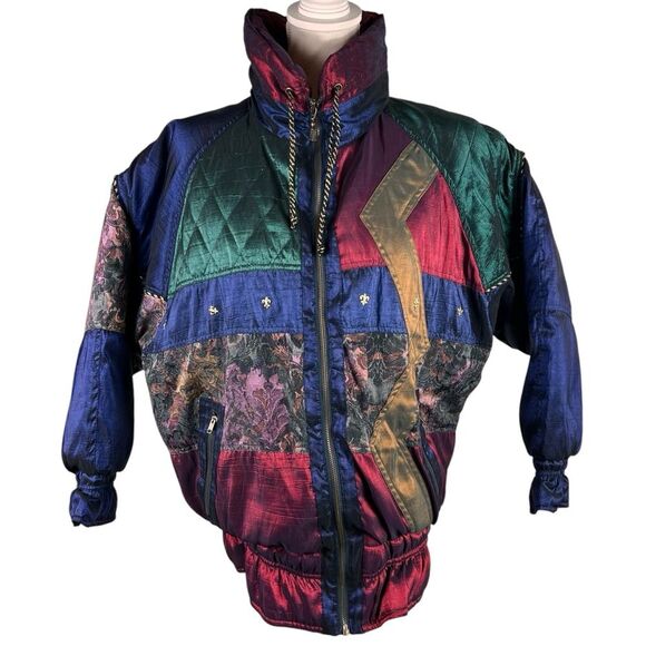 Vintage Otello Pelle Multicolor Quilted Jacket Medium Jewel Tones Ski Winter - Picture 10 of 16